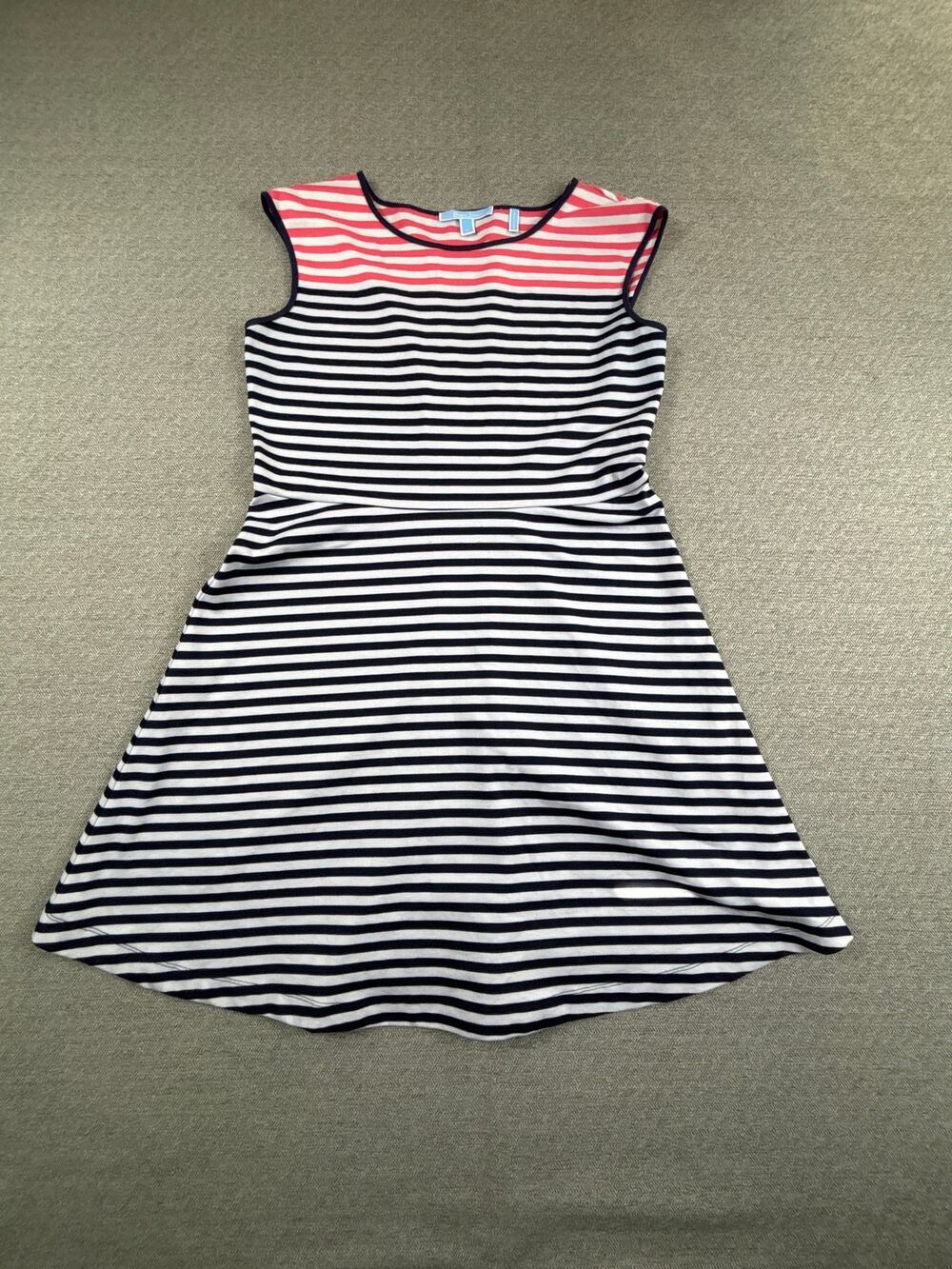 Draper James Sz L Navy White Coral Sleeveless Dress Beach Nautical Preppy